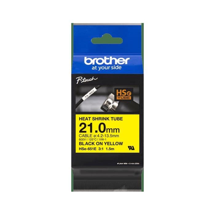 Trak Brother HSe-651E termo skrčljiv (21 mm, črno na rumenem), original