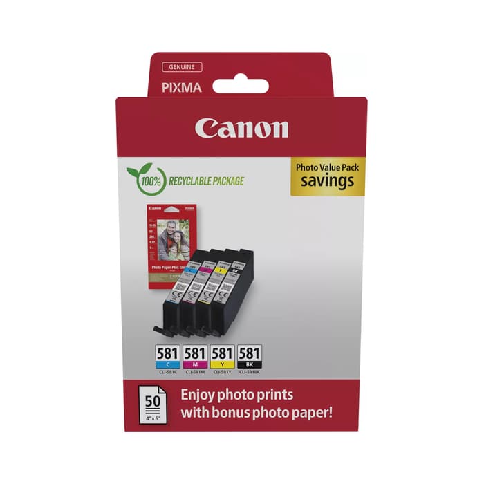Komplet barvnih kartuš Canon CLI-581 + Foto papir / Original