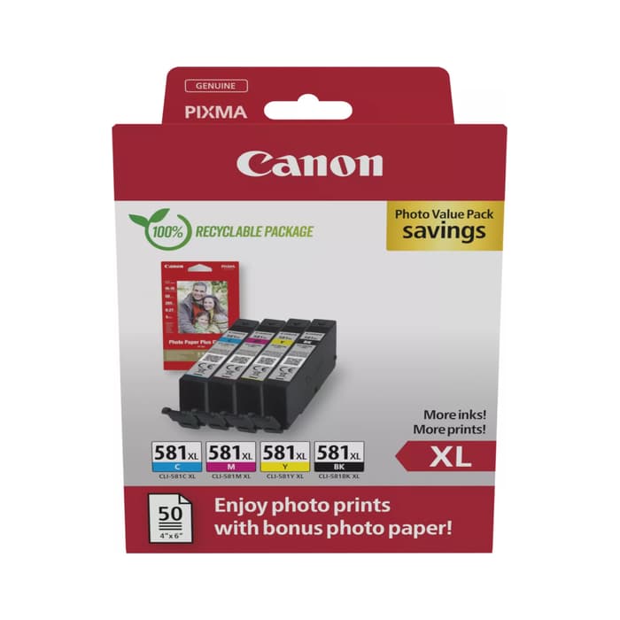 Komplet barvnih kartuš Canon CLI-581 XL + Foto papir / Original